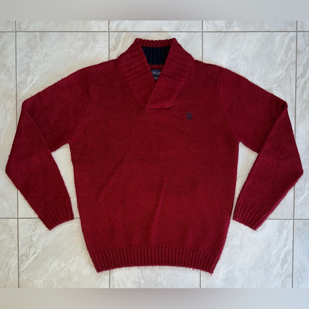 U.S. Polo Assn. Cowl Neck Sweater - Burgundy / Dark Navy Embroidery, Medium
